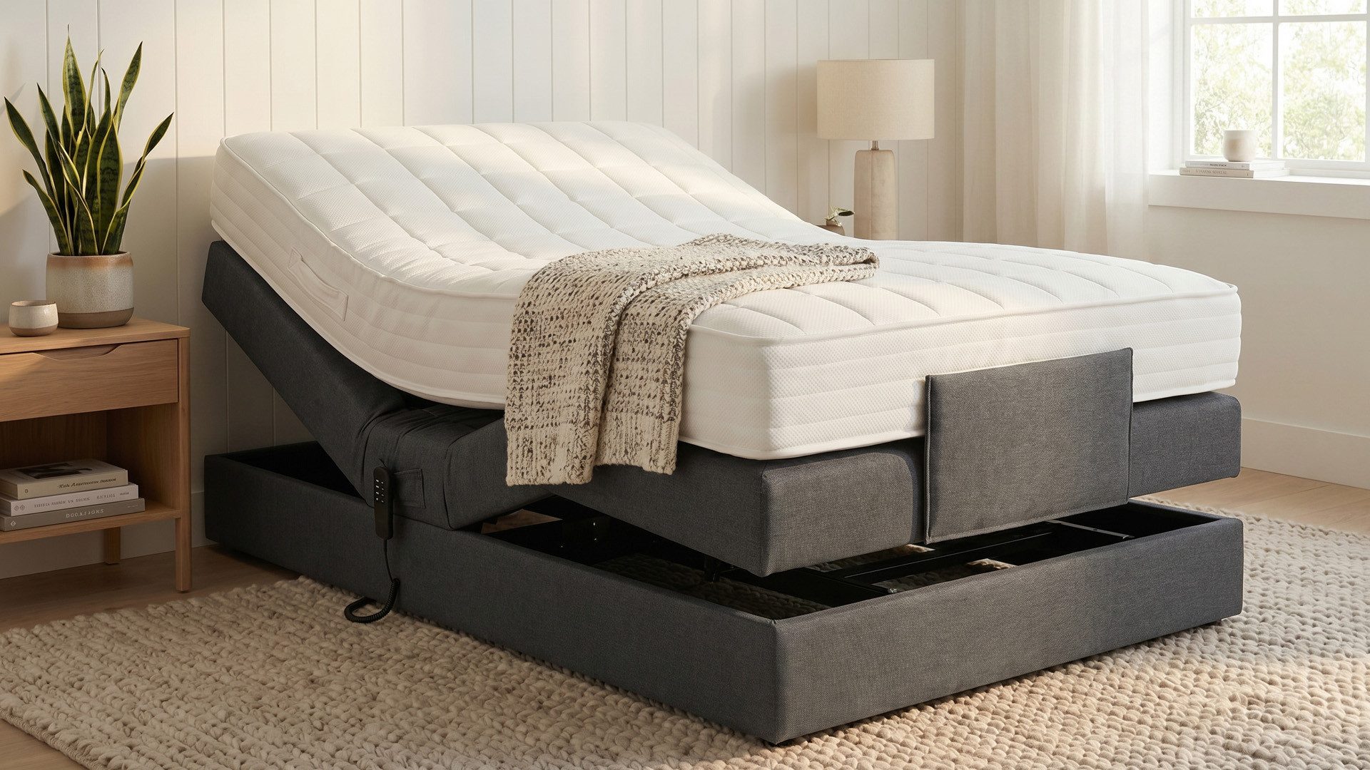 PAARA Boxspringbett ohne Kopfteil elektrisch verstellbar inkl. Matratze mit integrierten, mit einzigartigem Belüftungssystem