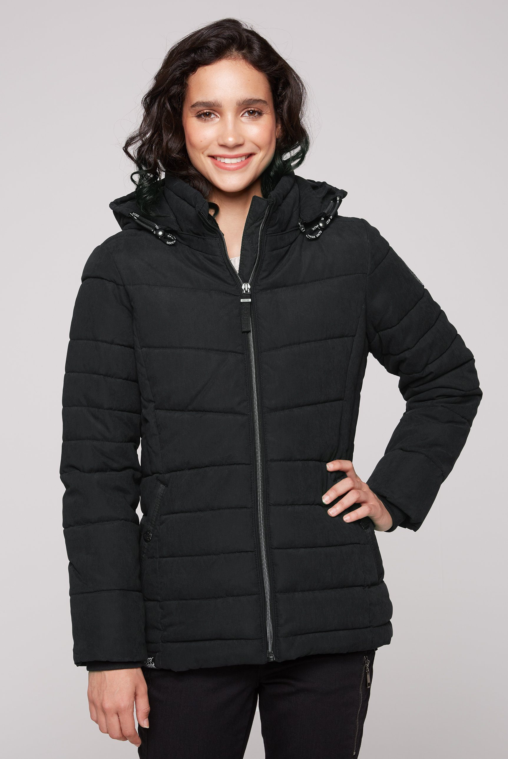 Winterjacke mit Einschubtaschen Plüschfutter im mit Druckknopfverschluss Seitliche SOCCX Stehkragen,