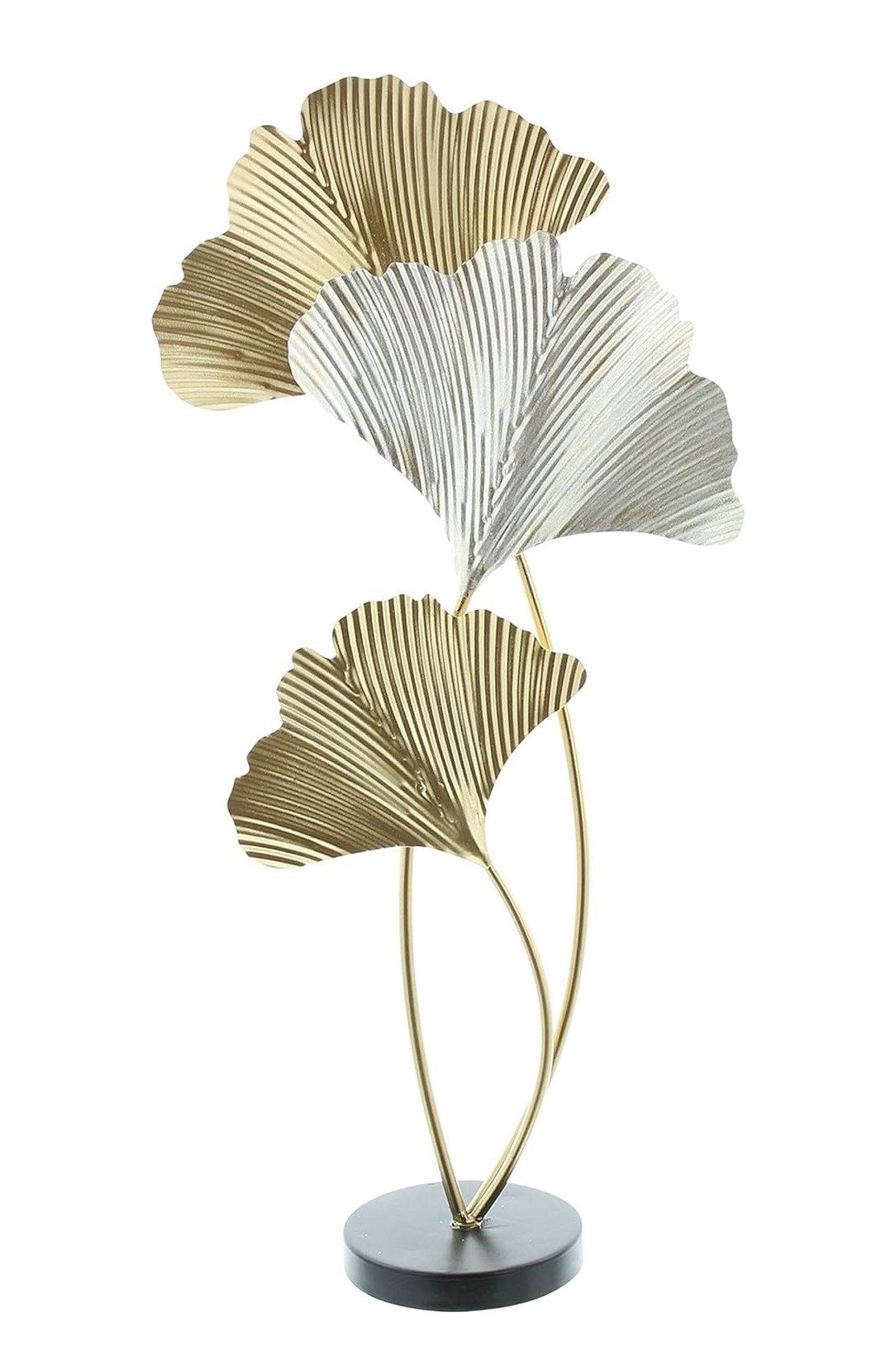 Dekofigur "Gingko" Blätter aus Metall in gold und silber, 61 cm hoch, Metalldeko