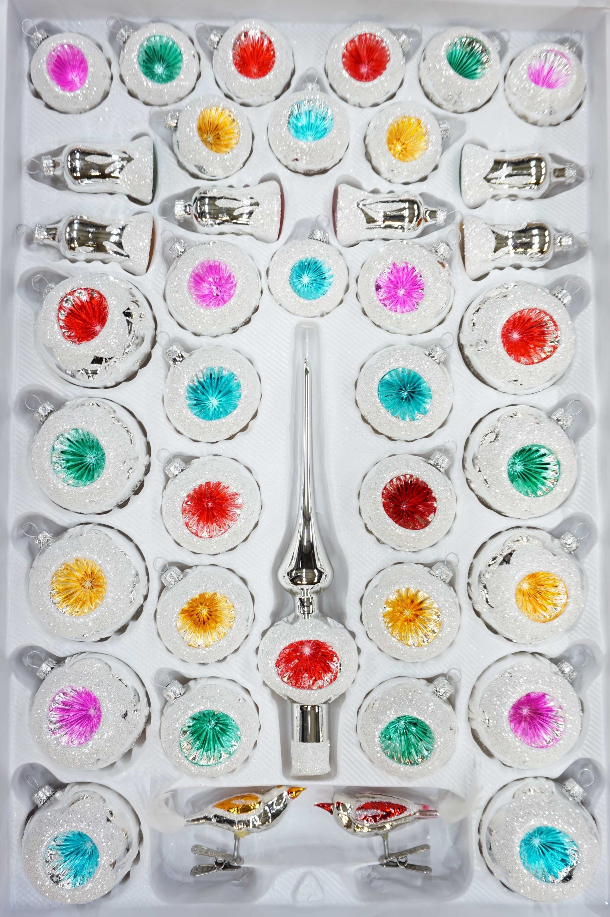 Navidacio Weihnachtsbaumkugel 39 tlg. Glas-Weihnachtskugeln Set in "Hochglanz Vintage Silver Style"