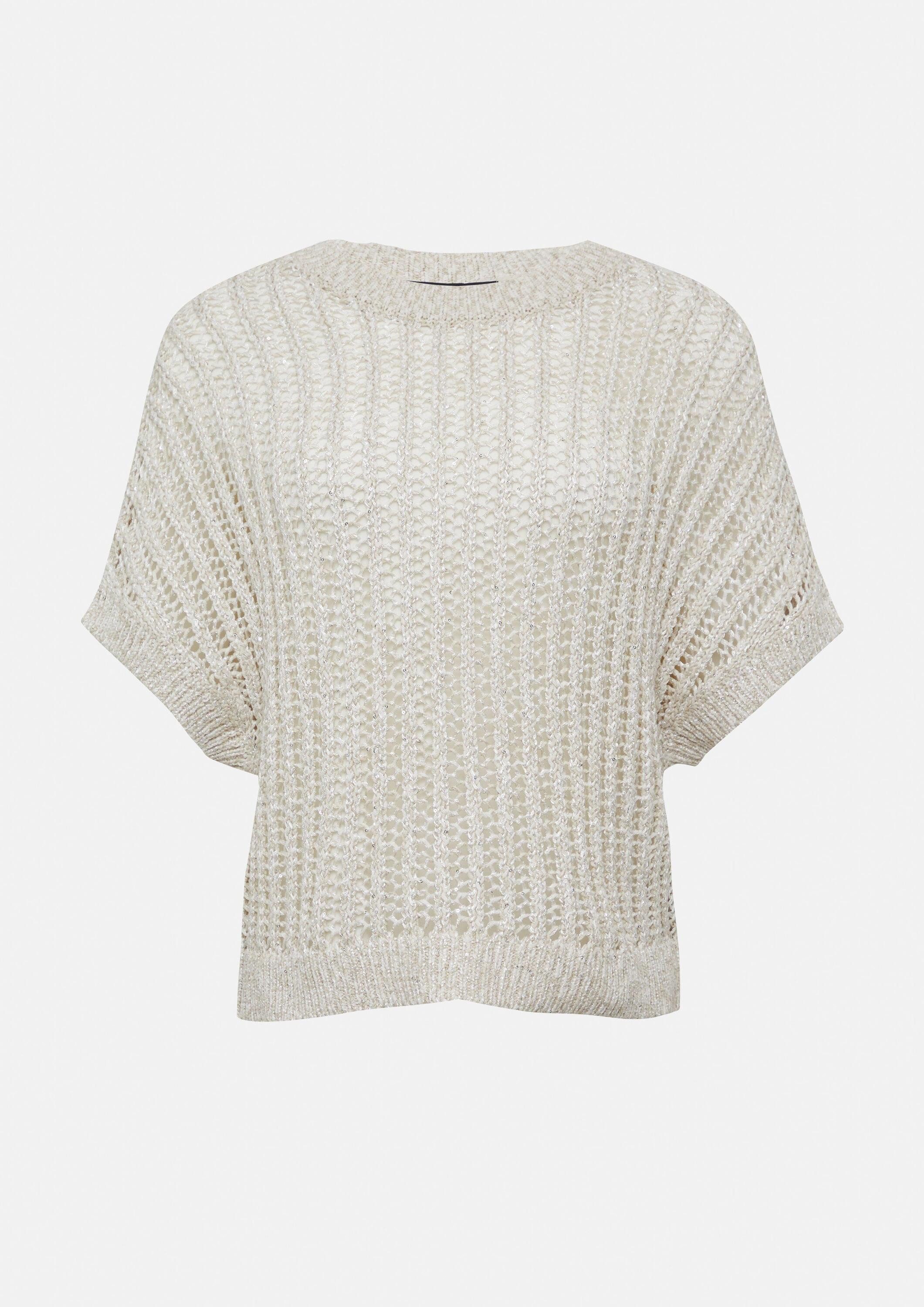 comma Kurzarmpullover Strickpullover Loose-Fit-Strickpullover mit Pailletten und kurzen Ärmeln
