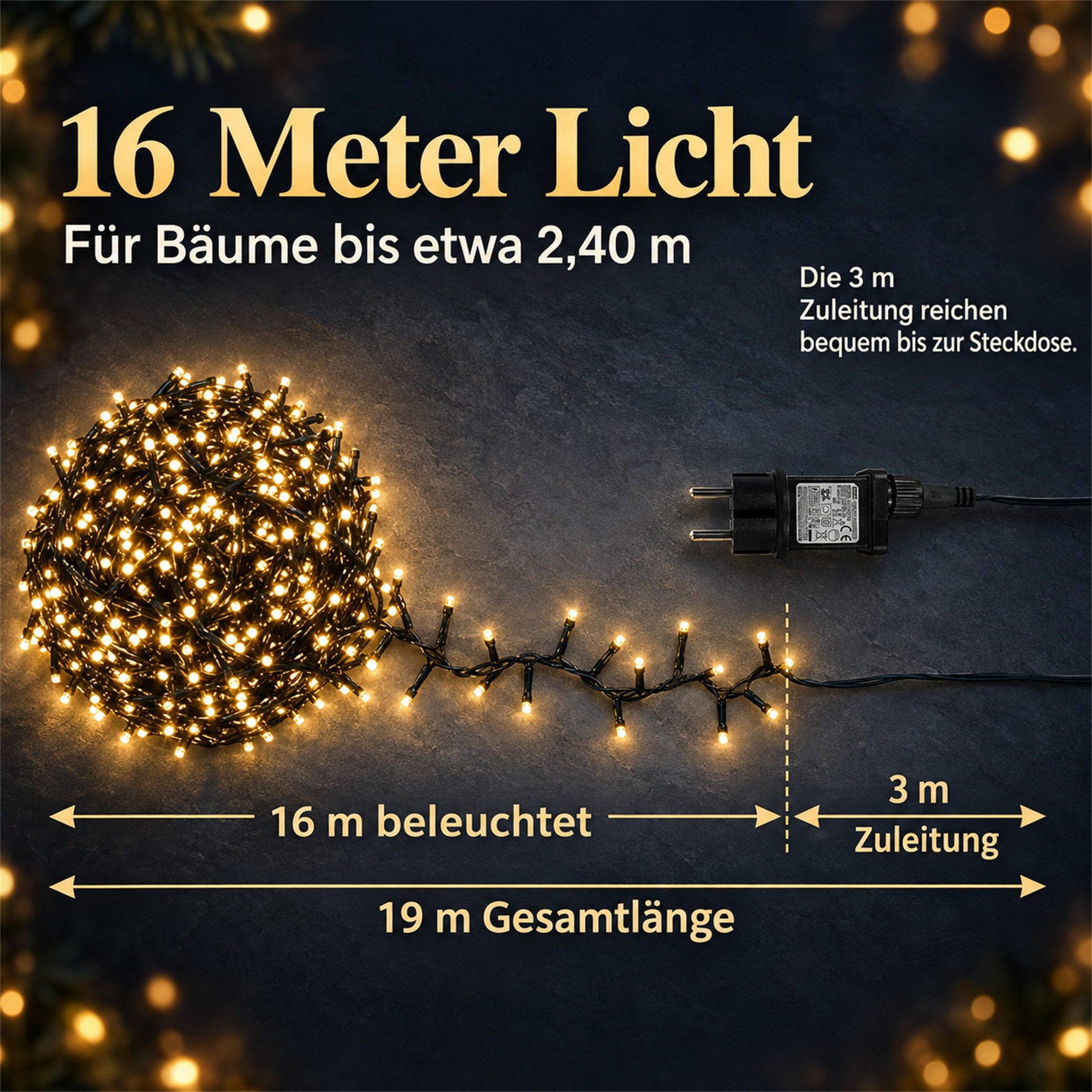 INtrenDU LED-Lichterkette Lichterkette warmeiß 800LED 16m, mit itegriertem Timer, Beleuchtungsprogrammen und Memoryfunktion – Bild 3 von 5