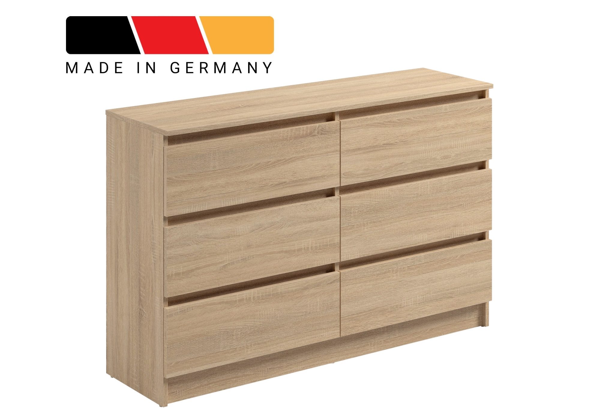 Home Collective Kommode mit 6 Schubladen 95, 120, 140, 160 cm breit Holz Schrank (Highboard Anrichte Schlafzimmer Wohnzimmer Flur Büro Organizer), Kommode 120 cm breit Kommode Sideboard, Sonoma