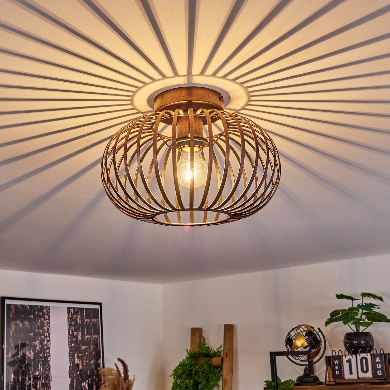 hofstein Deckenleuchte »Aidone« Deckenlampe aus Metall in Kupfer/Schwarz, o günstig online kaufen