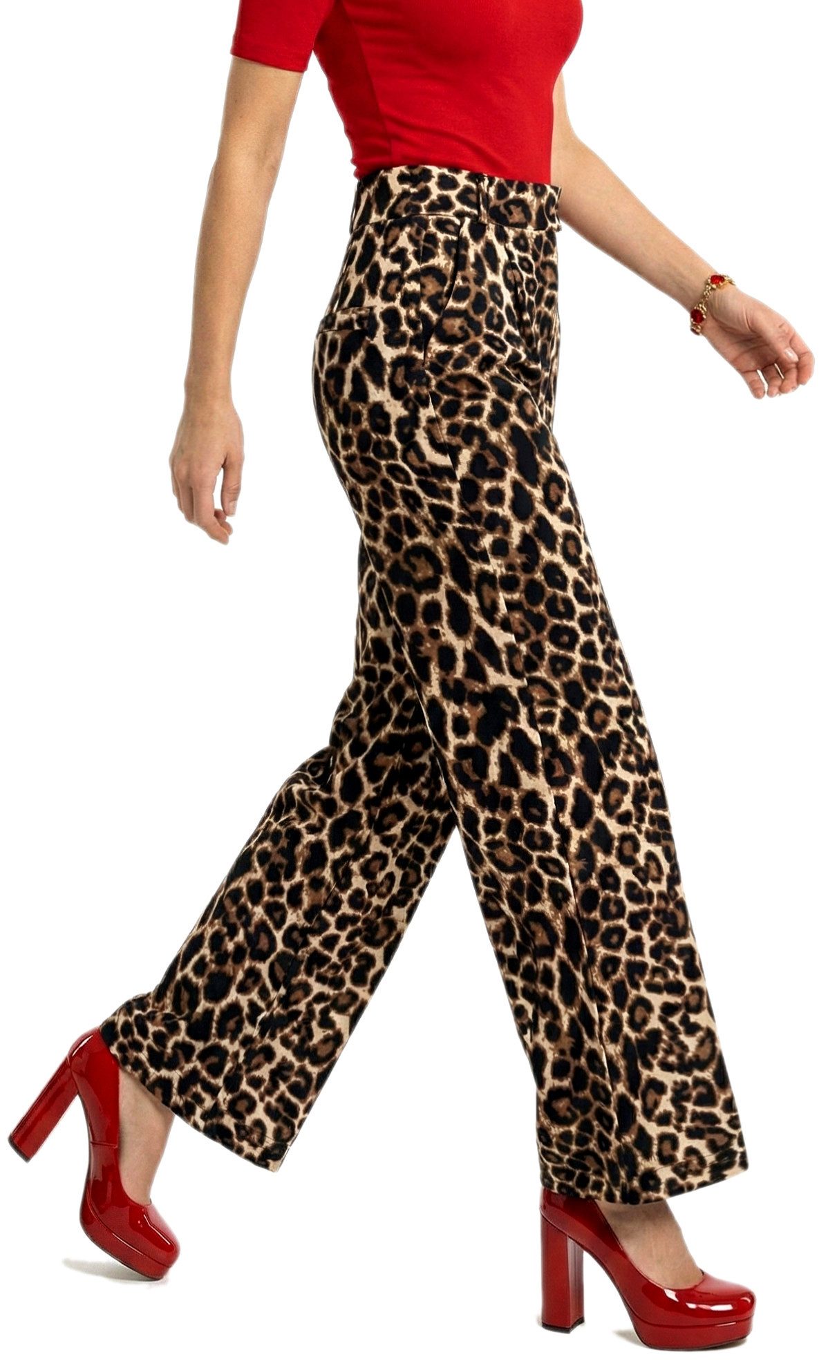 dy_mode Anzughose Damen Freizeithose Palazzohose High Waist Stretchhose Leopard High Waist, Leopard Print, Wide Leg, elastischem Bund