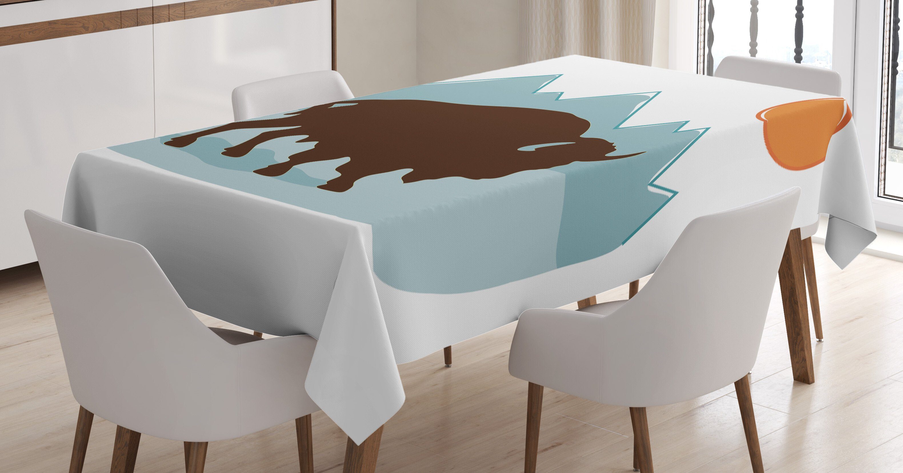 Abakuhaus Tischdecke Farbfest Waschbar Für den Außen Bereich geeignet Klare Farben, Büffel Bison in der Natur Zeichnung | Tischdecken