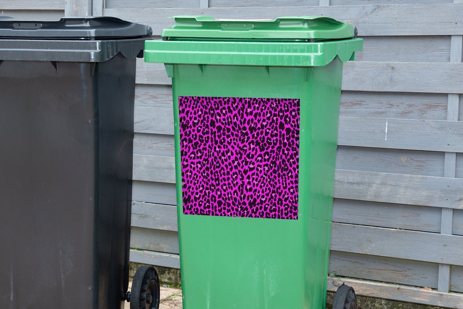 Mülltonne, Abfalbehälter MuchoWow Container, Wandsticker - Mülleimer-aufkleber, - Leopardenmuster Rosa Muster Sticker, (1 St),