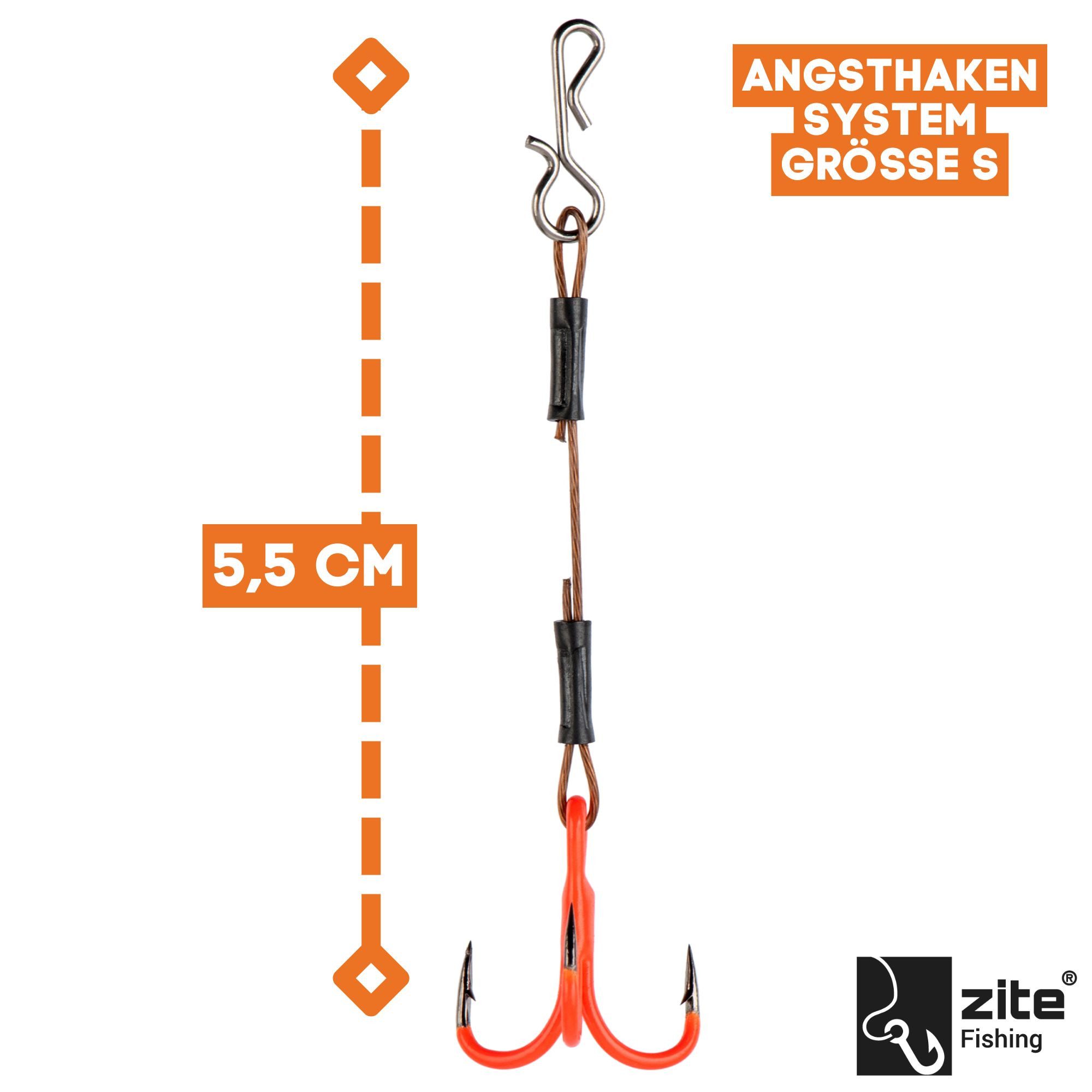 Zite Drillingshaken Angsthaken System #6, #8, #10 UV-Aktiv Fertigmontage Raubfisch-Angeln