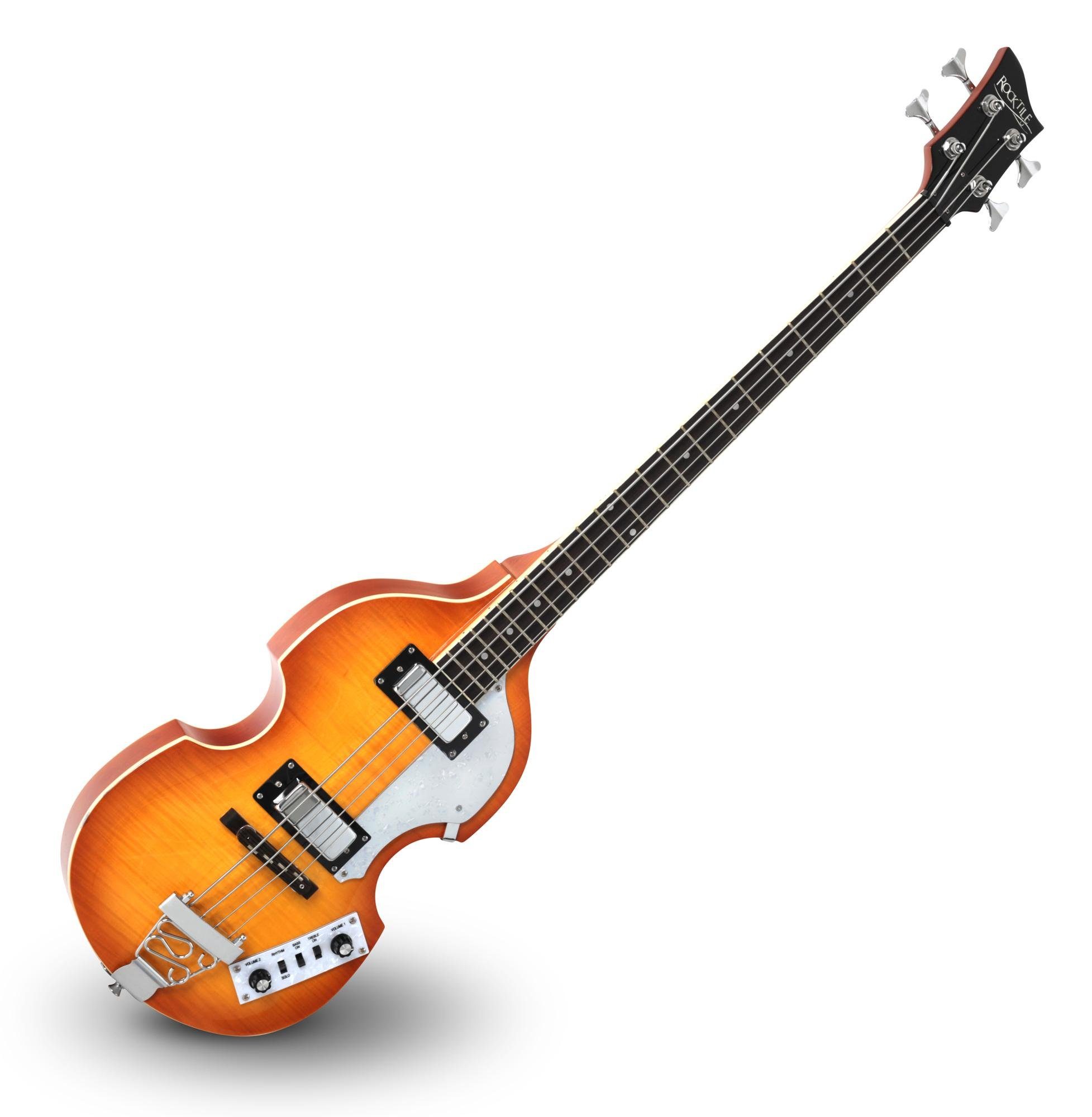 Rocktile E-Bass VB “Sir Paul” Vintage Beatbass, Violinbass-Design, inkl. Tasche & Gitarrenkabel, Bassgitarre - Hollowbody - 2 Humbucker