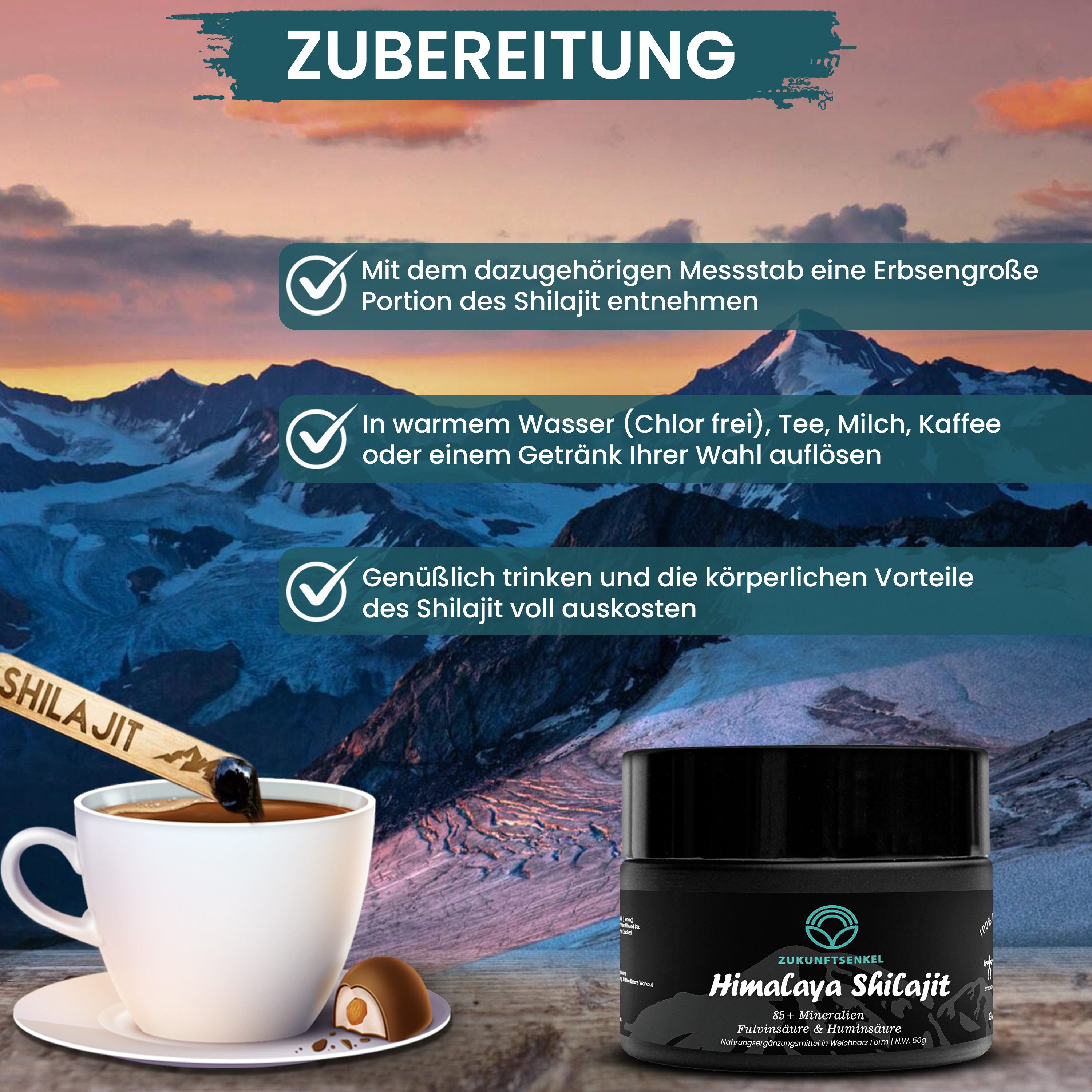 ZUKUNFTSENKEL Shilajit Himalaya 30g 3er Pack Resin / Harz, Mumijo Resin à 3 St., 30 g, Vegan, 85+ Minerale