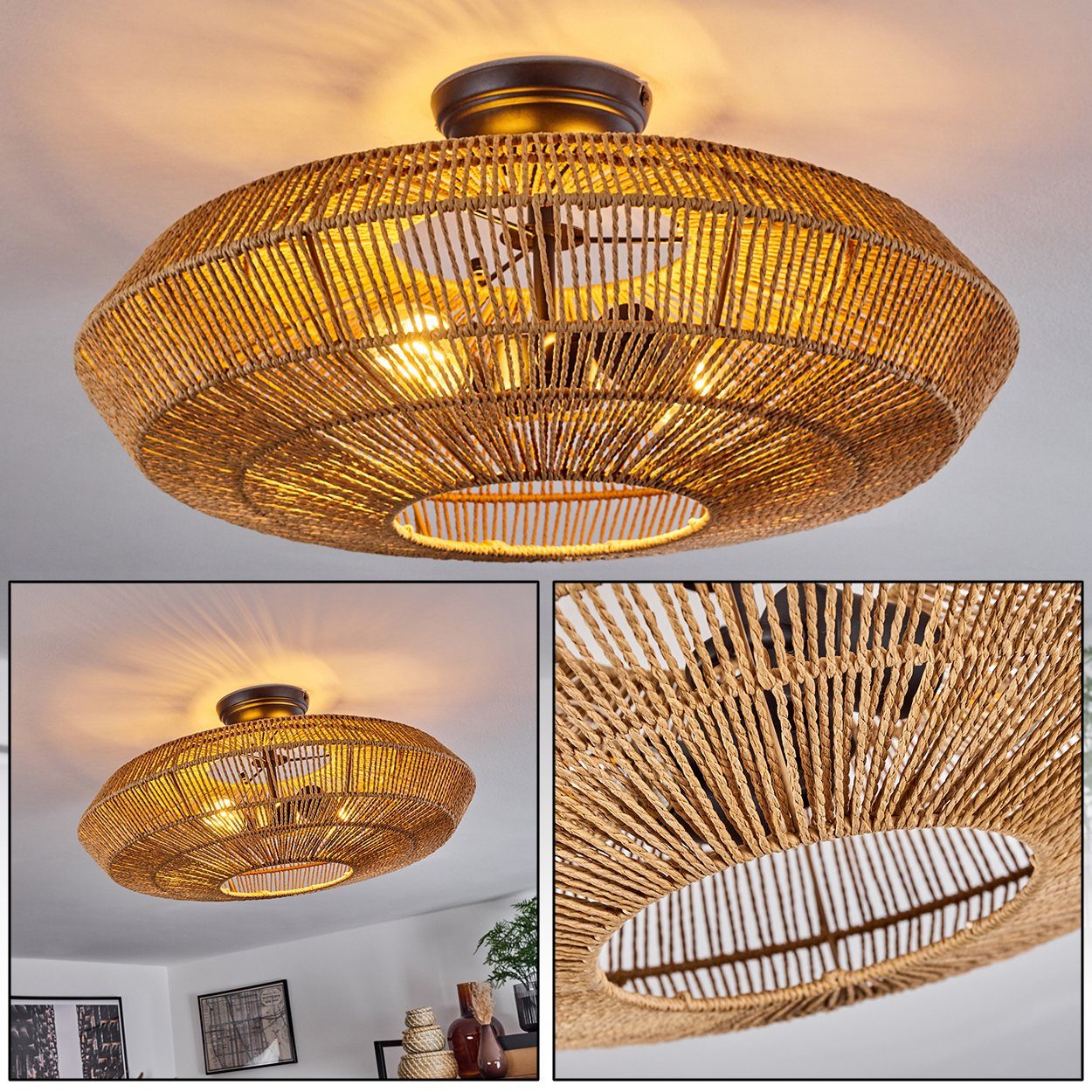 hofstein Deckenleuchte »Alvi« moderne Deckenlampe aus Metall/Rattan in Schw günstig online kaufen