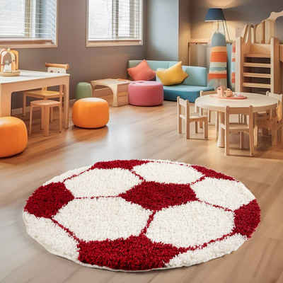 Teppich Fußball-Design, SIMPEX24, Rund, Höhe: 30 mm, Fußball-Form Kinderzimmer große Auswahl Farben und Größen
