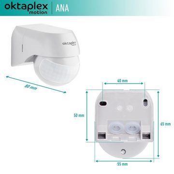 Oktaplex motion Bewegungsmelder Ana IP44 230V, Infrarotsensor Aufputz schwenkbar 180° / 12m Reichweite weiss