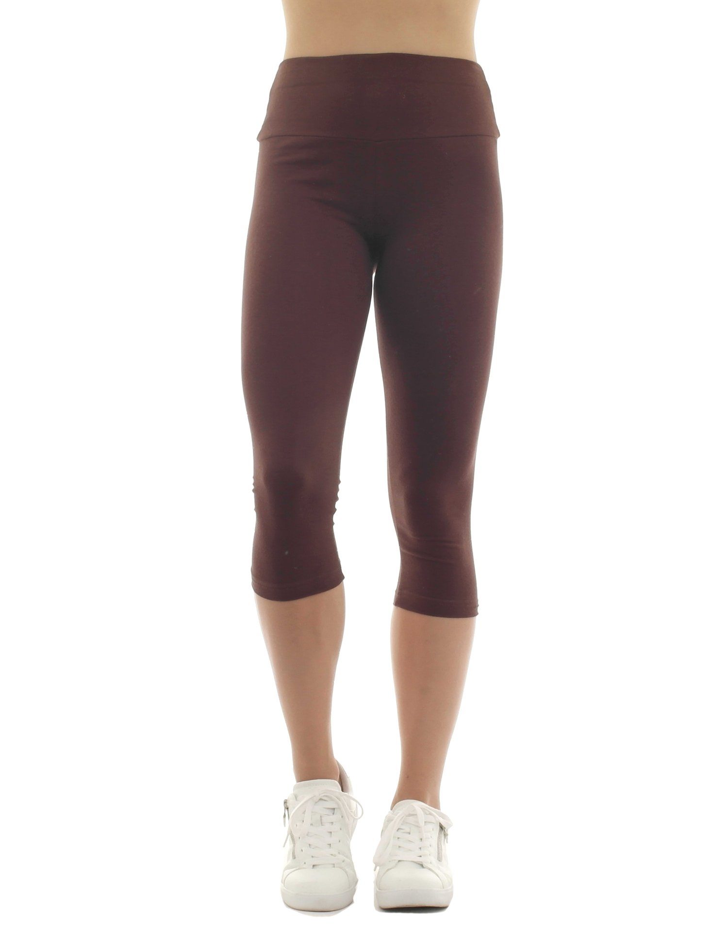 F&K-Mode Caprileggings Damen Capri 3/4 Leggings hoher Bund Baumwolle Hose hoher Bund