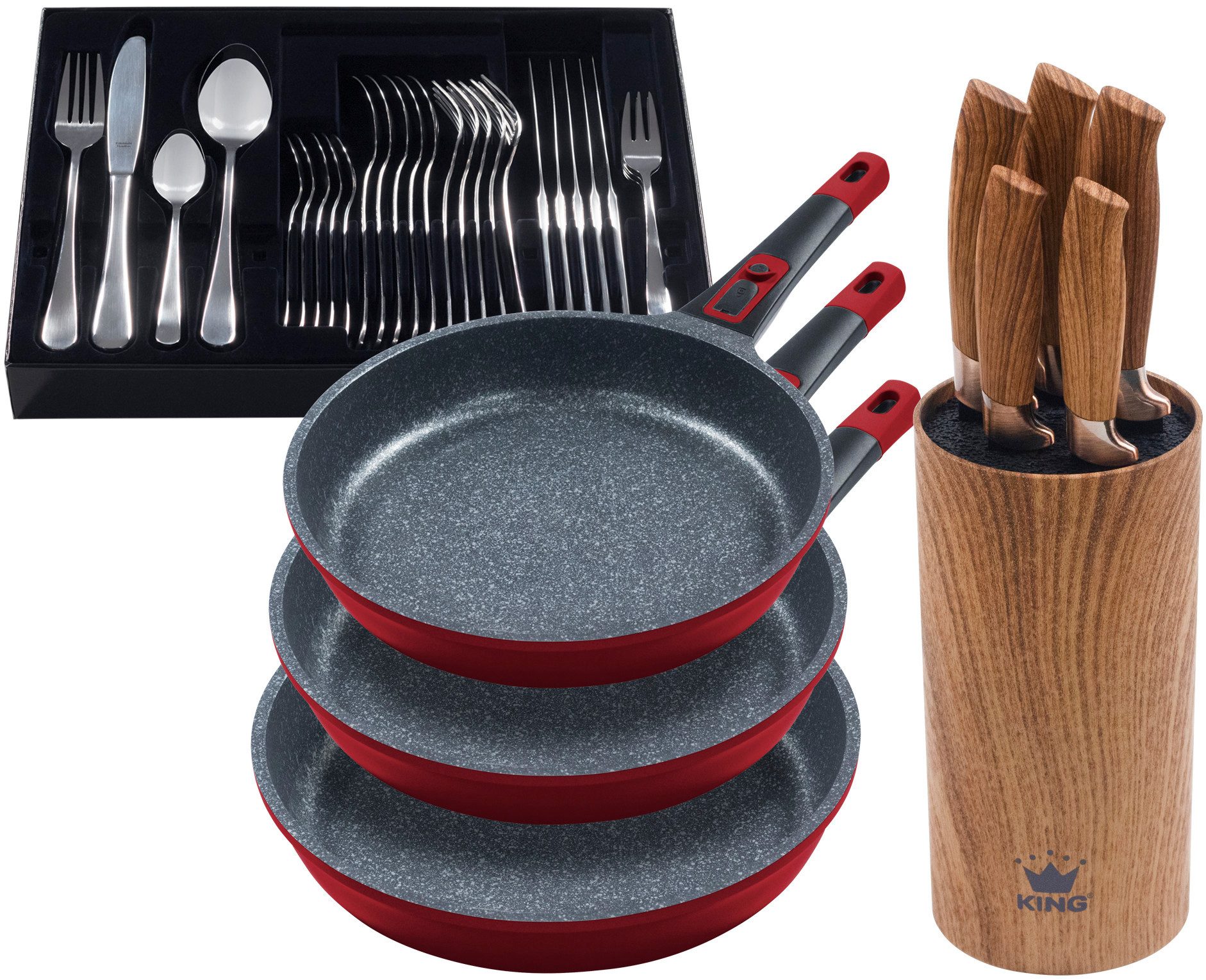 KING Pfannen-Set Moonscape, Aluminiumguss (Set, 5-tlg), Induktion, abnehmbarer Griff, MOONSCAPE-Beschichtung