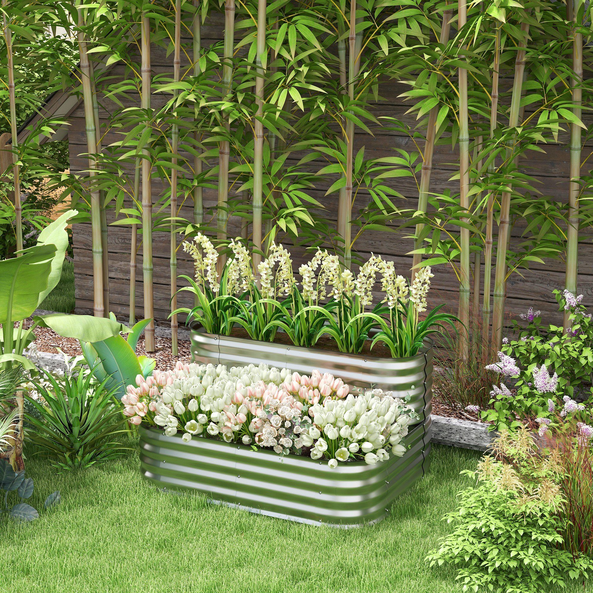 Outsunny Hochbeet 2-Stufiger Blumenkasten, Pflanzkasten, Gemüsebeet günstig online kaufen