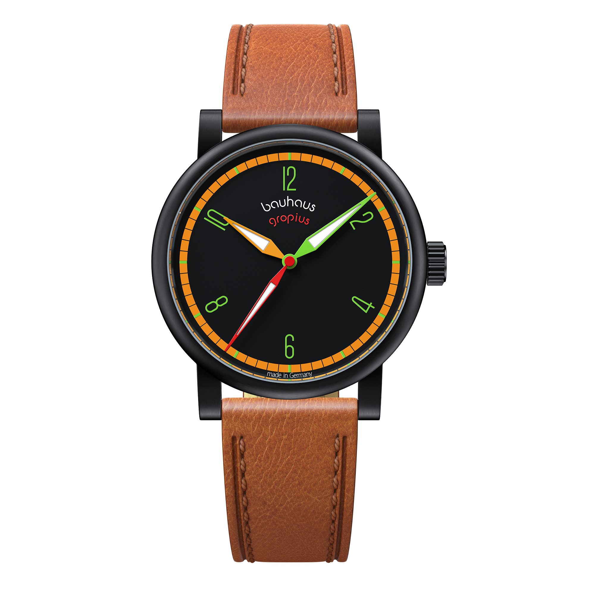 Walter Gropius Automatikuhr Made in Germany, Saphirglas, Kontur Automatik - WGA 803-013, Designeruhr, Lederarmband mit Easy-Release System, Edelstahlgehäuse