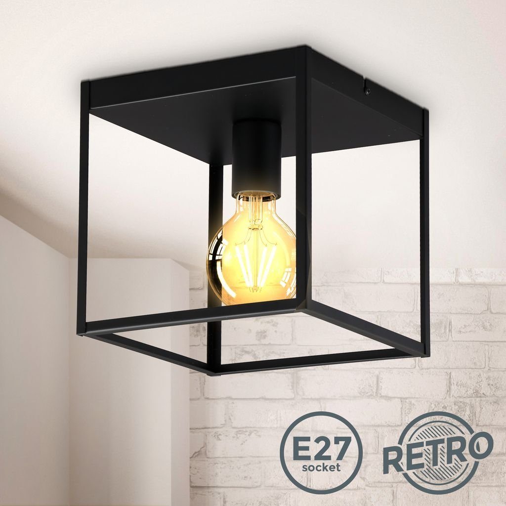 B.K.Licht Deckenleuchte Retro Deckenlampe schwarz matt 1-flammig E27 - BKL1 günstig online kaufen