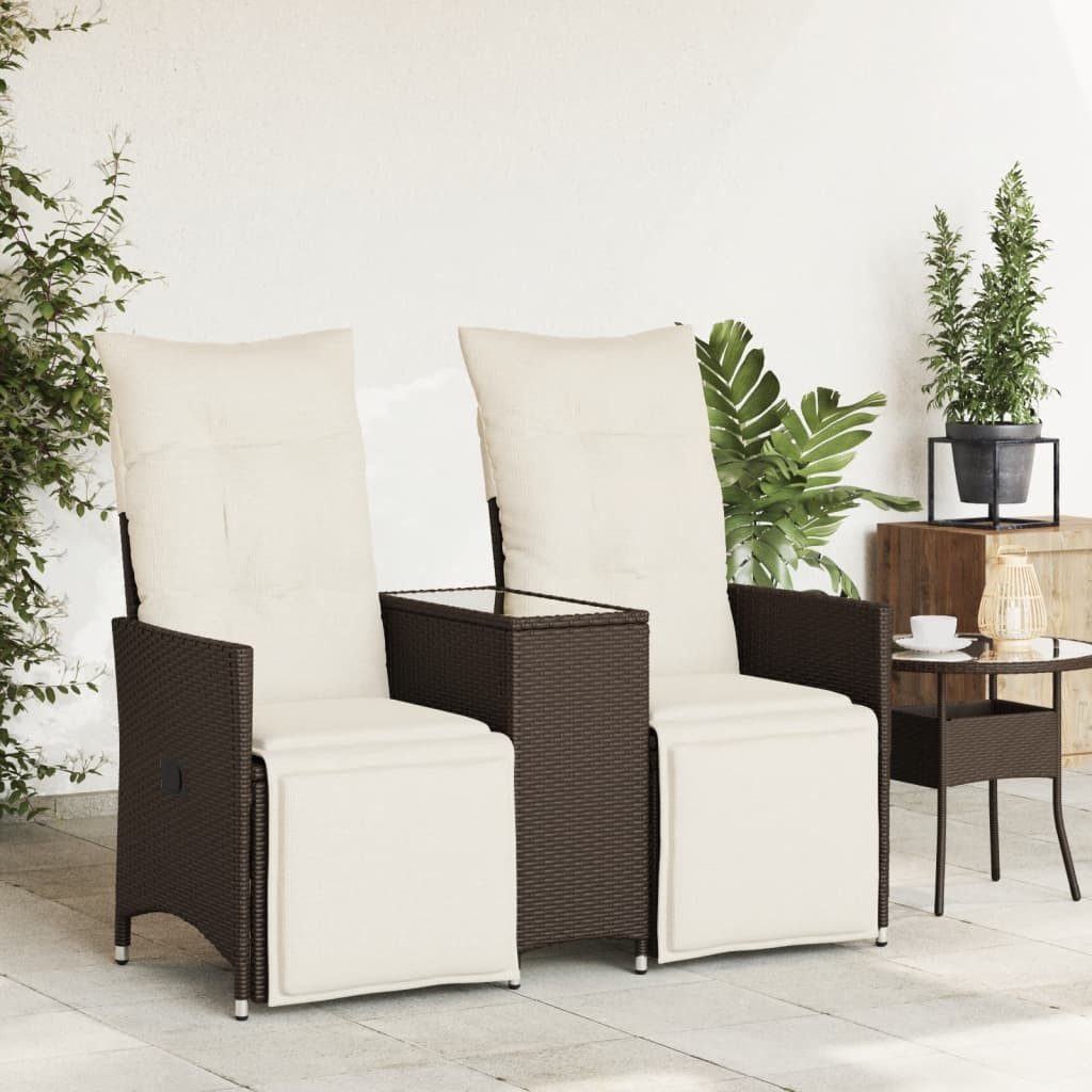 vidaXL Loungesofa Gartensofa 2-Sitzer Verstellbar mit Tisch Braun Poly Rattan, 1 Teile