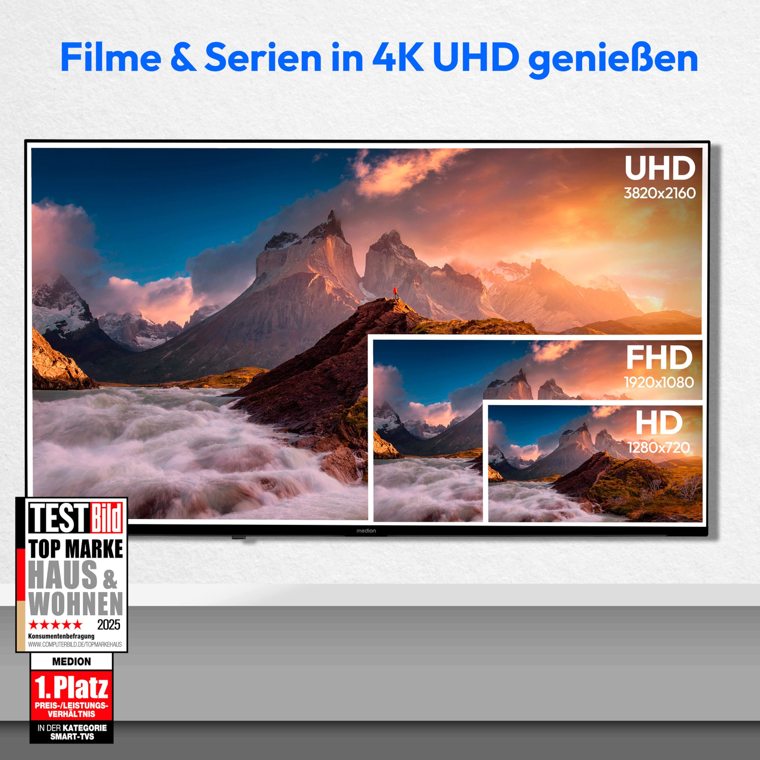 Medion® MD855600 QLED-Fernseher (138.8 cm/55 Zoll, 4K Ultra HD, Smart-TV, Dolby Vision, Dolby Atmos, Netflix, HBO Max, Prime Video, Disney+, WOW)