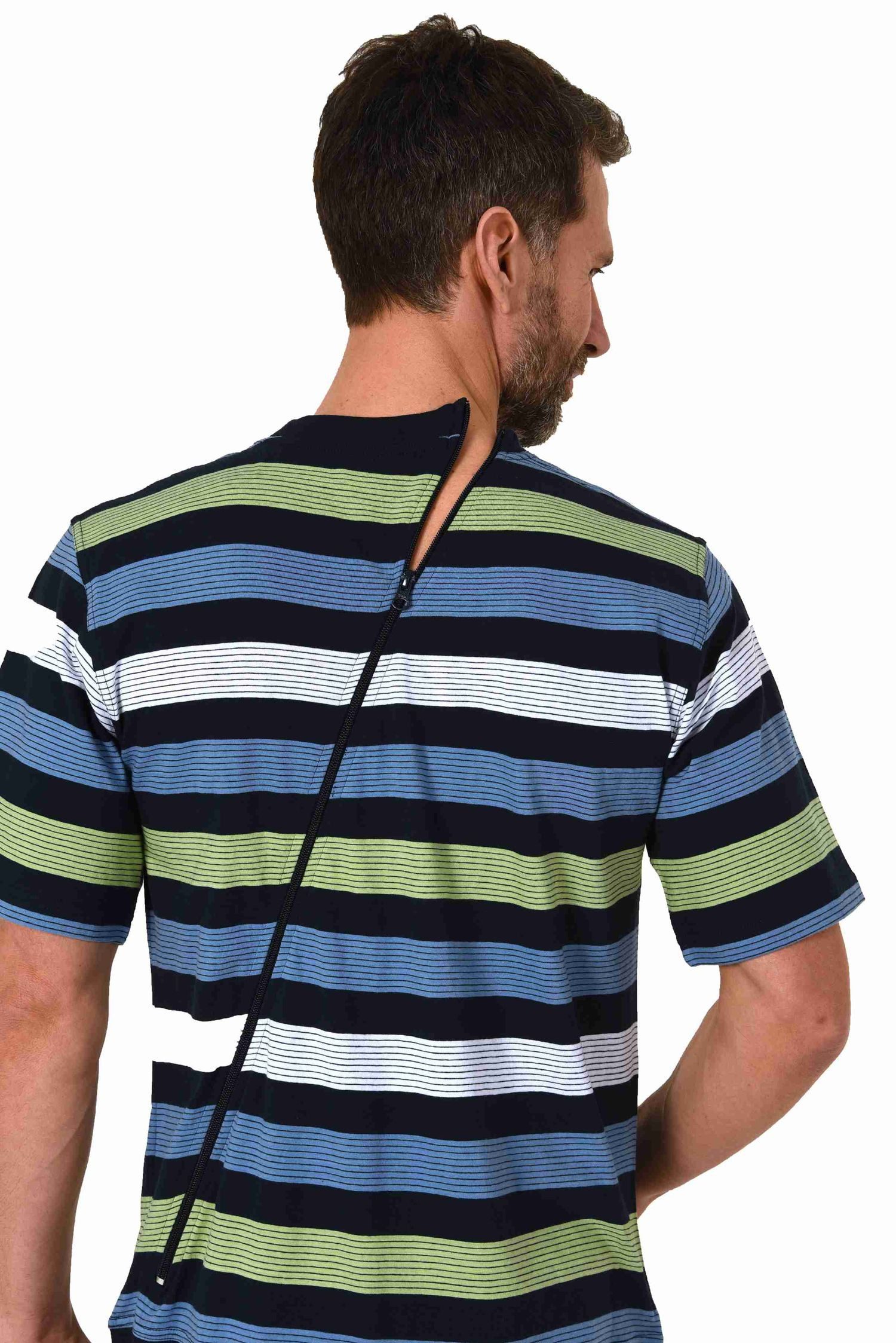Normann Pyjama Herren Pflegeoverall kurzarm mit Reißverschluss am Rücken und Bein