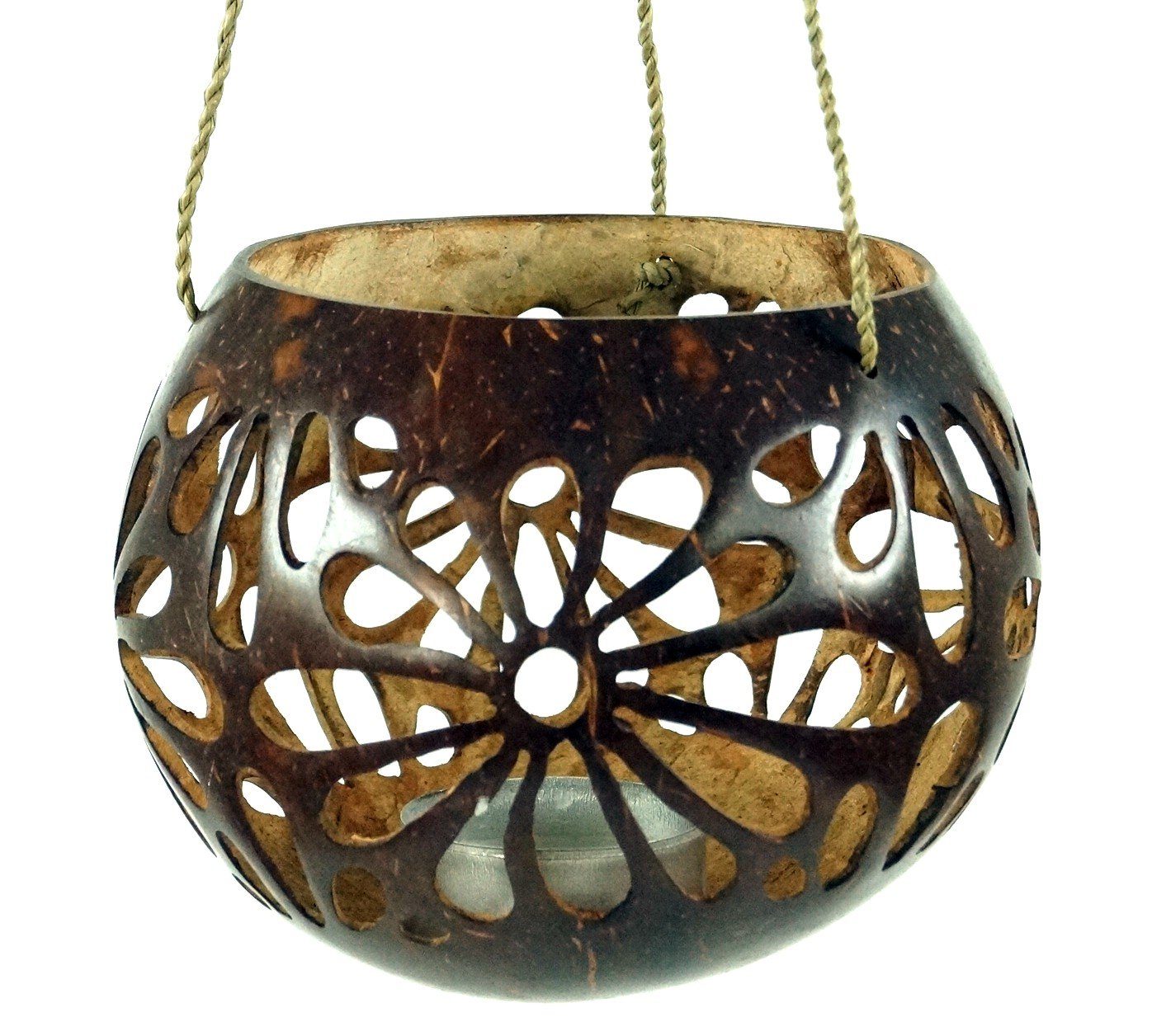 Guru-Shop Windlicht Kokosnuss Teelicht zum Hängen - Modell 2