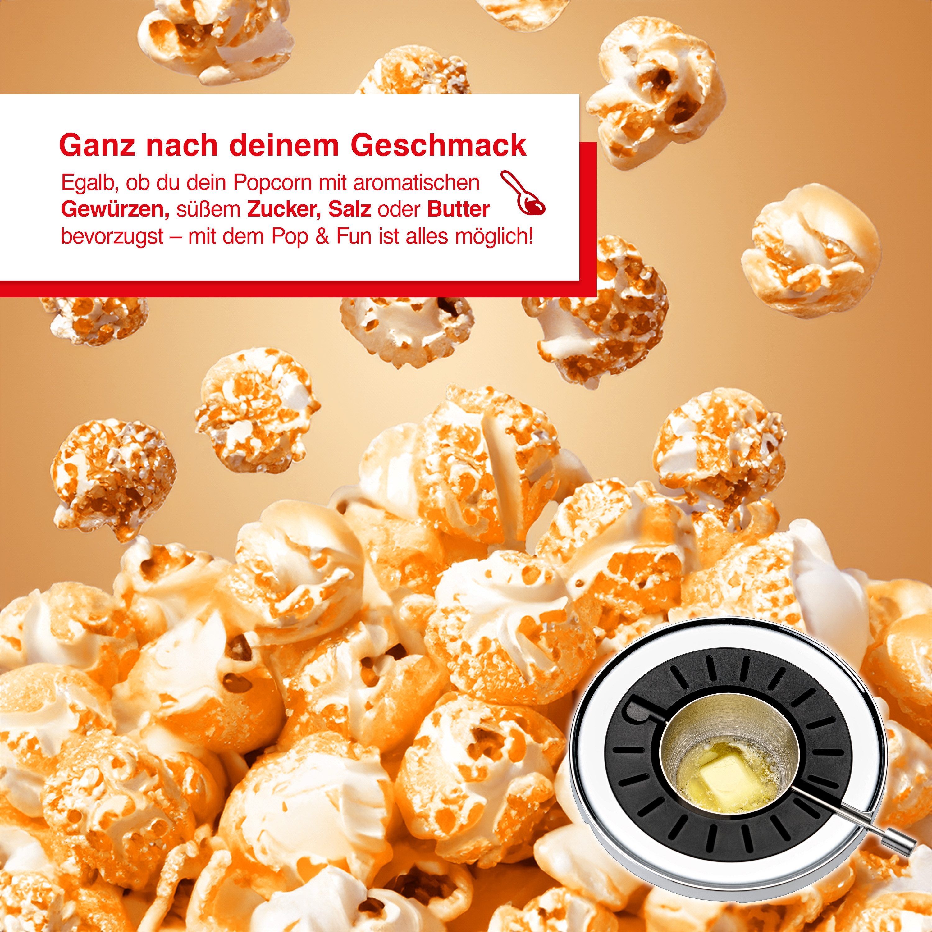 SOLIS OF SWITZERLAND Popcornmaschine Pop & Fun, Typ 8504, mit 2 in 1 Messlöffel & Butterschmelzer, LED – Bild 4 von 5