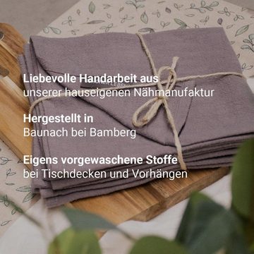 SCHÖNER LEBEN. Tischläufer Schöner Leben Tischläufer Blätter weiß grau khaki 40x160cm, handmade