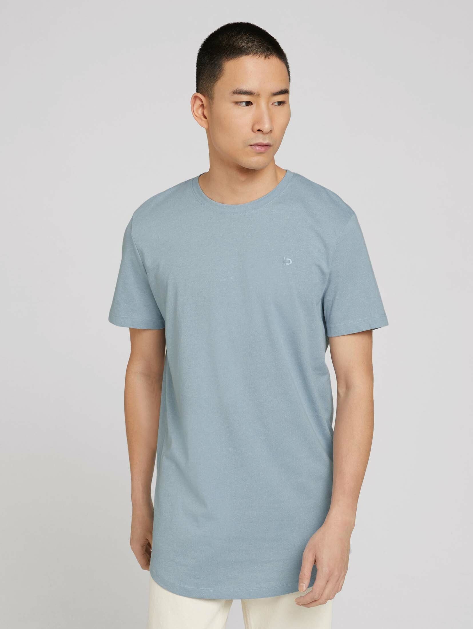 TOM TAILOR Denim T-Shirt melange blue mit Saum abgerundetem foggy T-Shirt