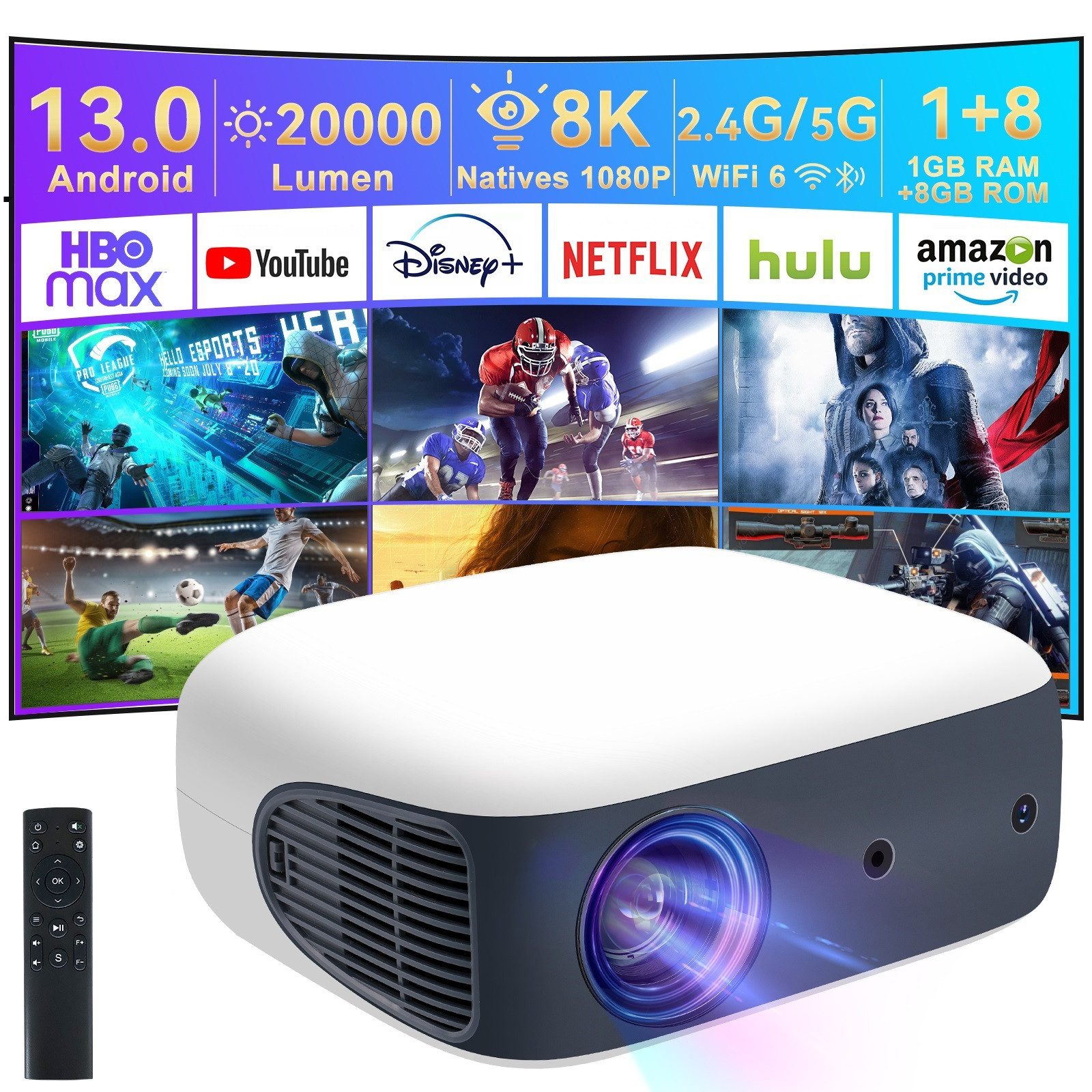 Tragbarer 1080P Projektor mit Auto Keystone,Full HD Heimkino Erlebnis Beamer