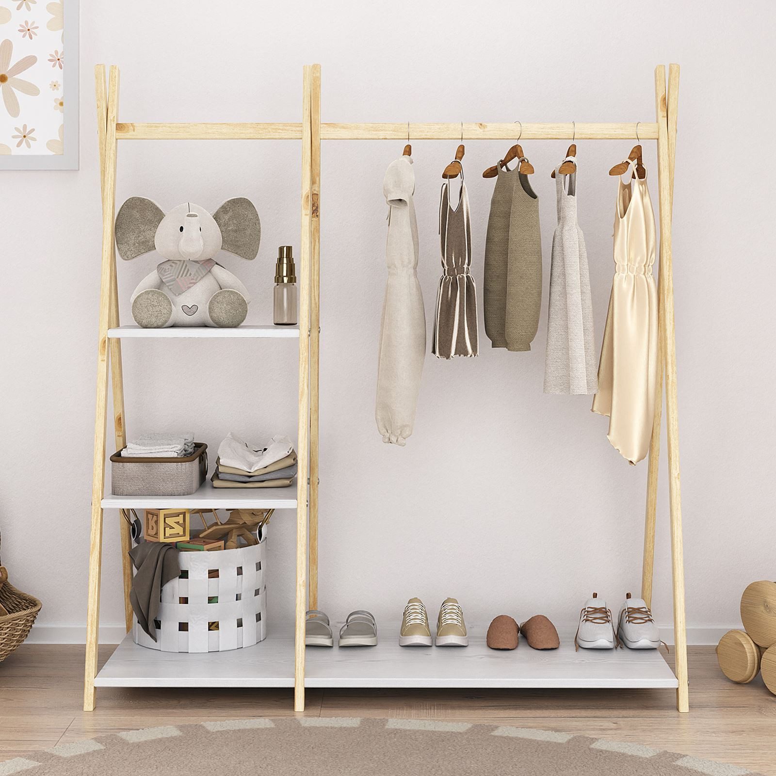 IDIMEX Kinderkleiderschrank LOTTE Kinderzimmer Garderobe mit 4 Ablageböden günstig online kaufen