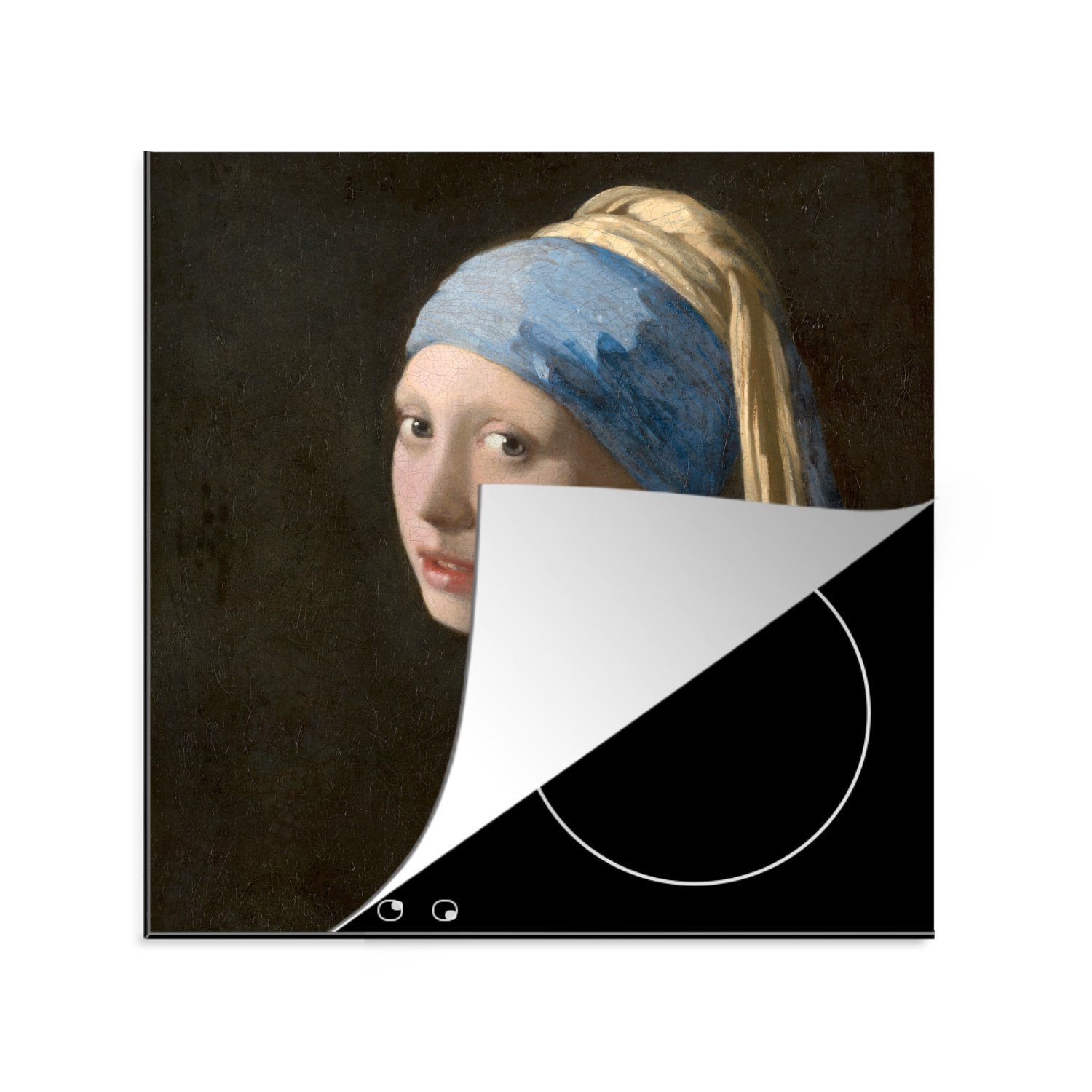 MuchoWow Herdblende-/Abdeckplatte Das Mädchen mit dem Perlenohrring - Gemälde von Johannes Vermeer, Vinyl, (1 tlg), 78x78 cm, Ceranfeldabdeckung, Arbeitsplatte für küche