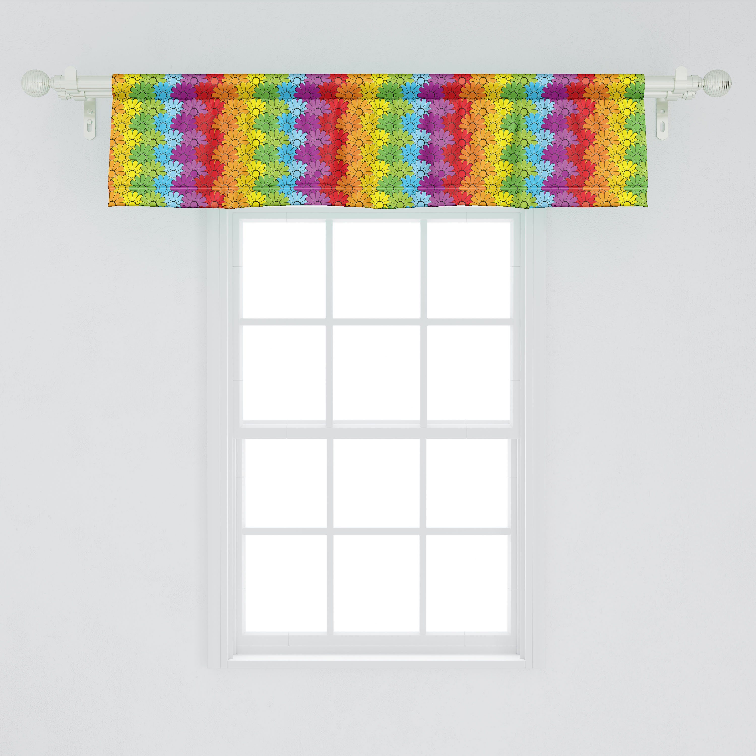 Dekor Küche Vorhang mit Regenbogen Microfaser, Abakuhaus, farbige Stangentasche, Volant Blumen Scheibengardine Blumen für Schlafzimmer