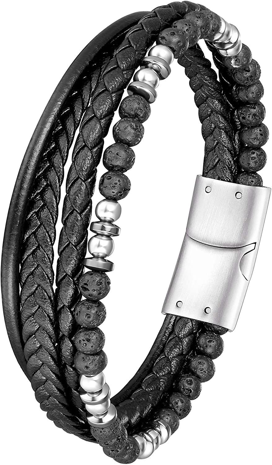 Lederarmband Karisma Männer Mehreihiges Lederarmband mit Lavasteinen und