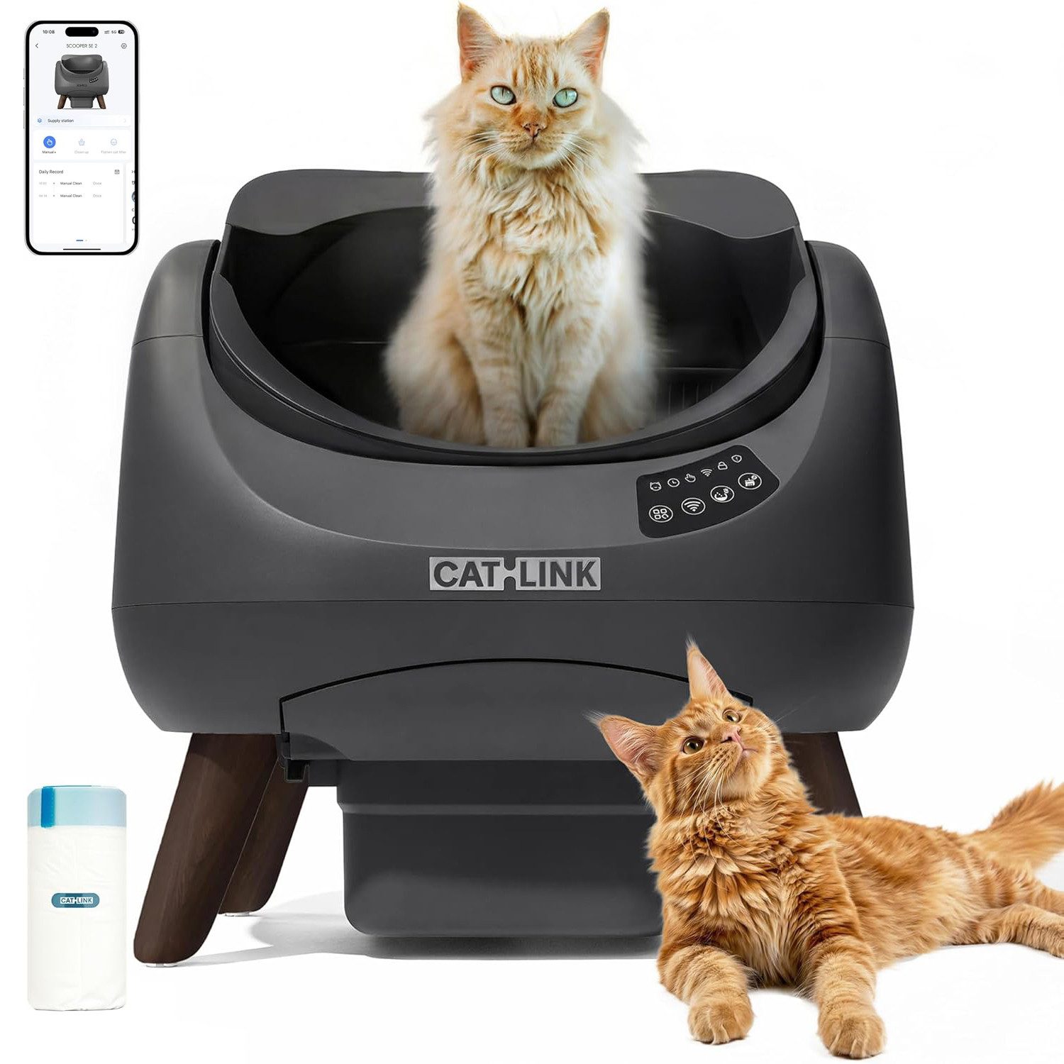 CATLINK Katzentoilette Open-X Selbstreinigendes XXL Katzenklo Geruchsbeseitigung - WLAN APP, Für alle Streuarten - Ideal für mehrere Katzen 12L - Geruchskontrolle