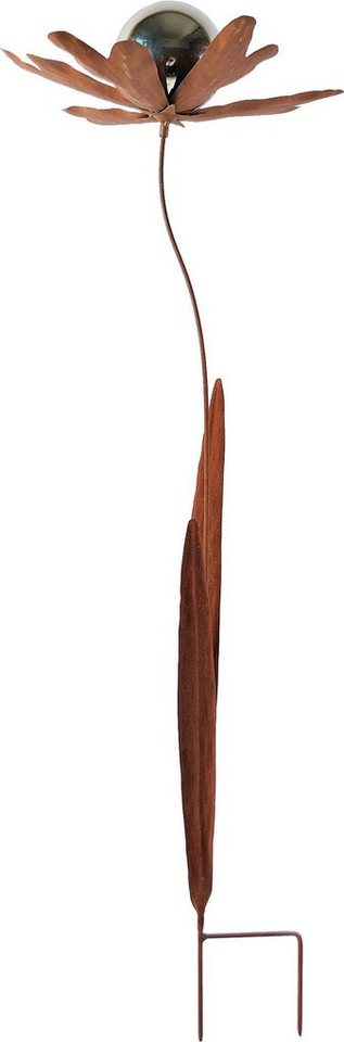 locker Deko-Windrad Rusty Flower, in Rostoptik Materialmix 118 cm hoch
