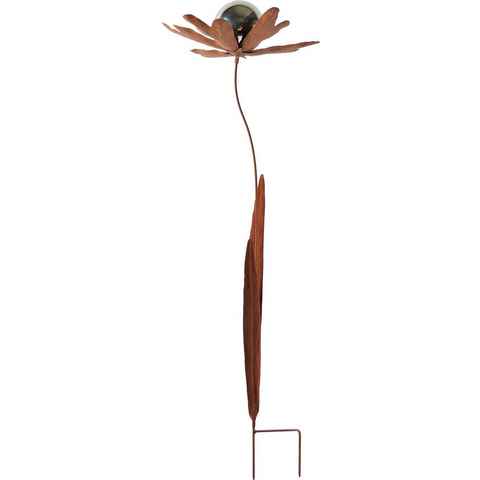 locker Deko-Windrad Rusty Flower, in Rostoptik Materialmix 118 cm hoch