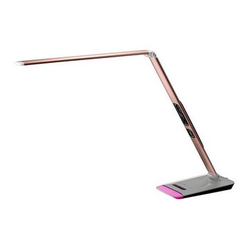 EAXUS LED Schreibtischlampe LED Schreibtischlampe mit RGB-Farbwechsel - Dimmbar, LED fest integriert, mit Touch-Funktion, Uhr, Kalender & Temperaturanzeige, Kupferfarben