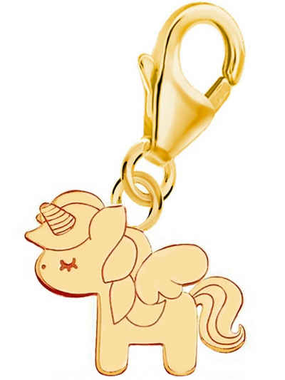 Goldene Hufeisen Charm-Einhänger mini Einhorn Charm Anhänger für Bettelarmband 925 Silber Vergoldet (inkl.Etui), für Gliederarmband oder Halskette