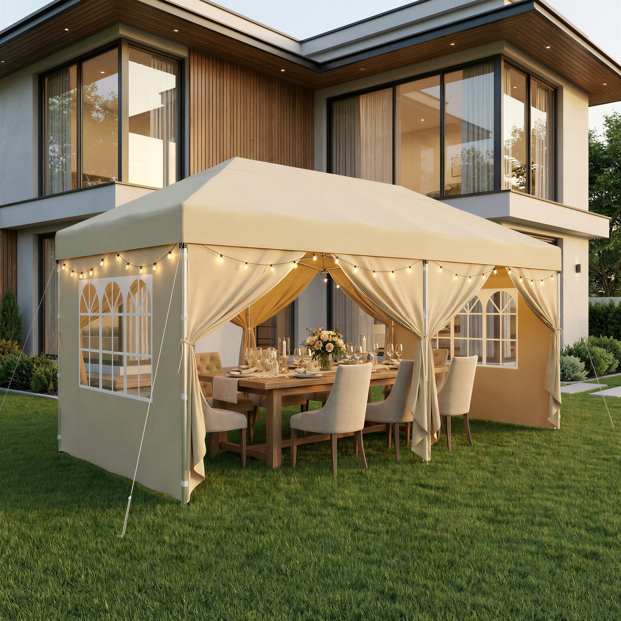 SONGMICS Pavillon 3m/6m x 3m Pavillon mit 4 Seitenteilen,für Garten, mit 4 Seitenteilen, Faltzelt Seitenwänden, stabil, tragbar, Hof, Markt, Sonnenschutz