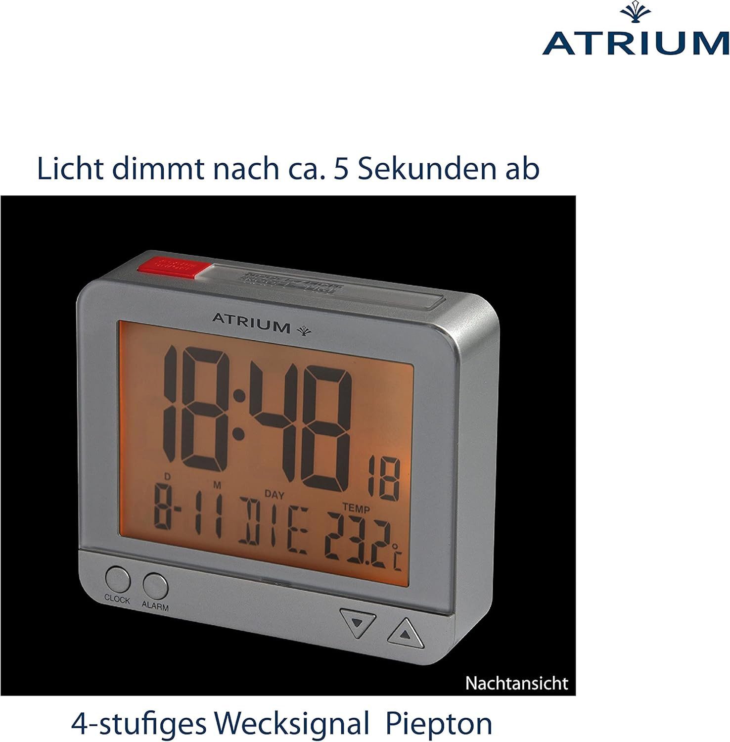 Atrium Funkwecker A760 Snooze Licht Datum Temperaturanzeige Digitalwecker Schlafzimmer – Bild 5 von 5