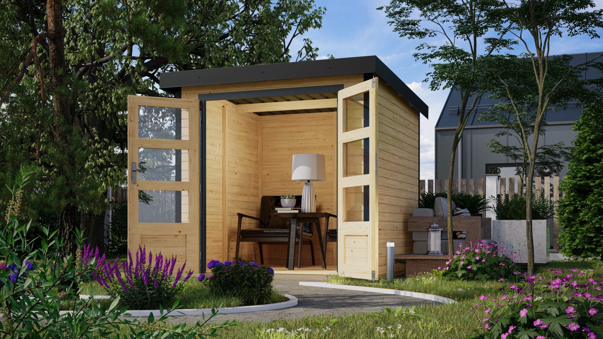 Karibu Gartenhaus Gartenhaus Hollywood A naturbelassen inkl. Fußboden, (1 Stück, inkl. Fußboden), Ideal für DIY-Heimwerker