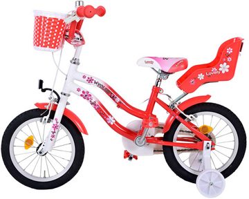 Volare Kinderfahrrad Kinderfahrrad Lovely für Mädchen 14 Zoll Kinderrad Rot Weiß Fahrrad