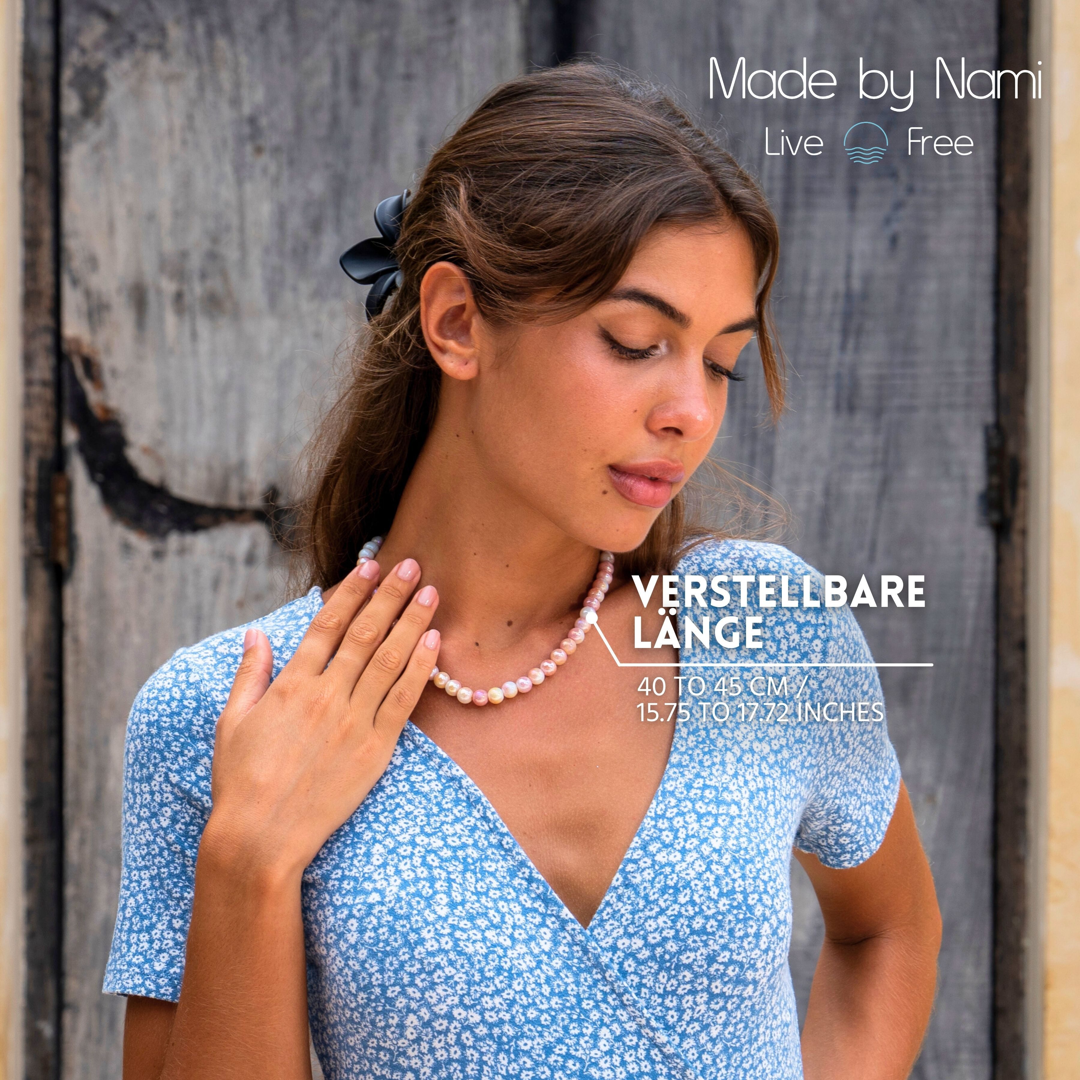 Made by Nami Perlenkette Bunte Perlenkette Damen aus echten Steinen mit Schlangenmaserung, Boho Schmuck 40 + 5 cm Länge