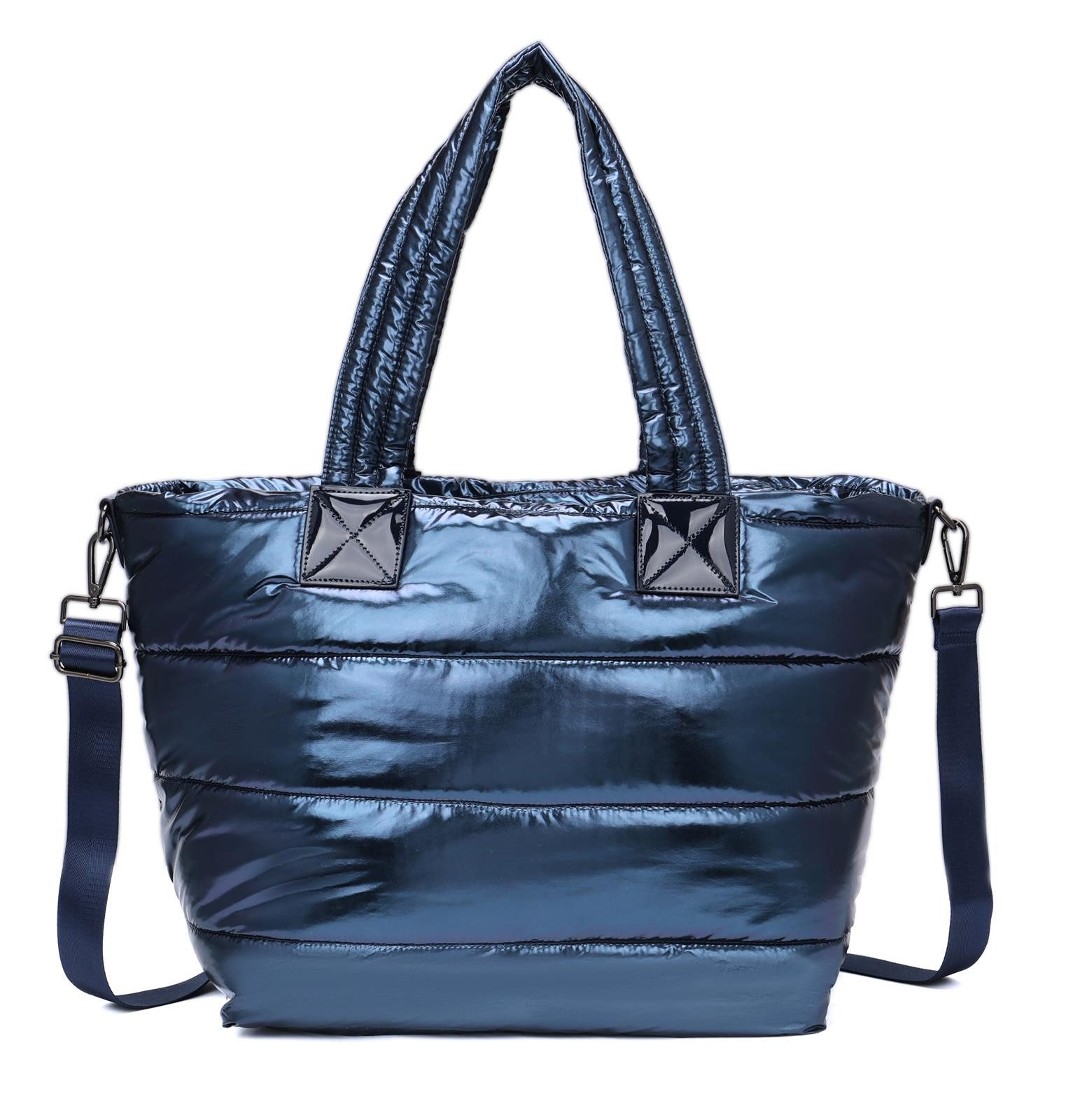ITALYSHOP24 Schultertasche XL Damen Nylontasche Shopper Strandtasche glänze günstig online kaufen