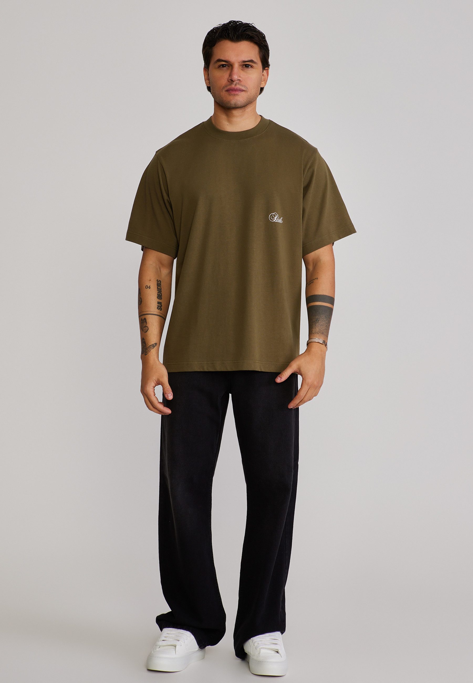 Siksilk T-Shirt SikSilk Herren Khaki Grün Oversized T-Shirt