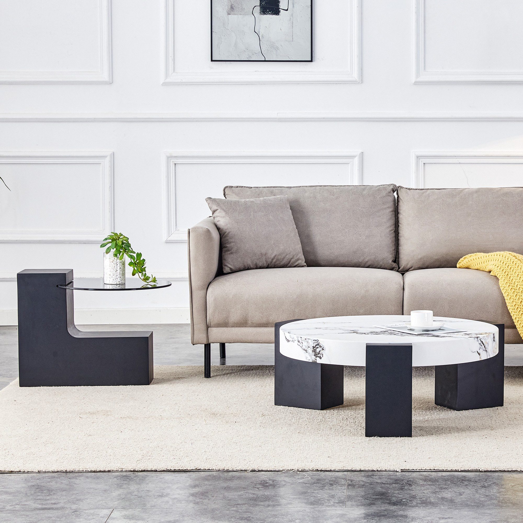 LIVIHOME Couchtisch ARIA (Packung), Couchtisch-Set, MDF, Glas