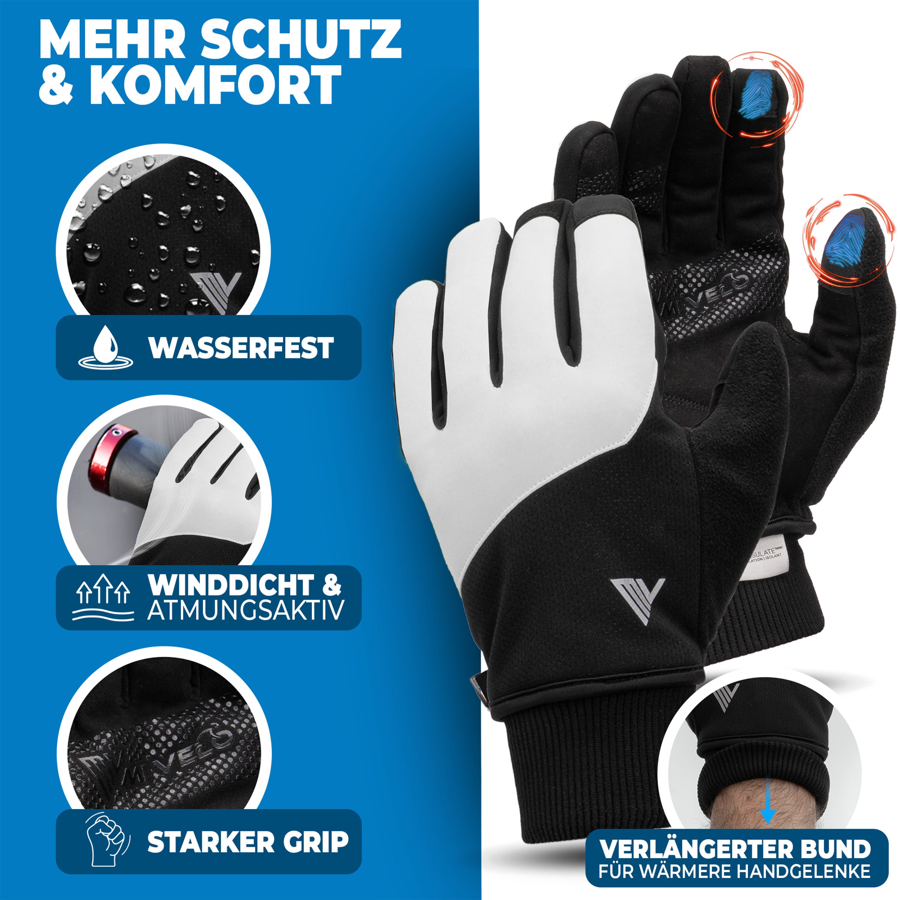 MIVELO Fahrradhandschuhe warme Winterhandschuhe Handschuhe Winter mit Thermo-Fleece wasserfest 3M-Thinsulate – Bild 4 von 5