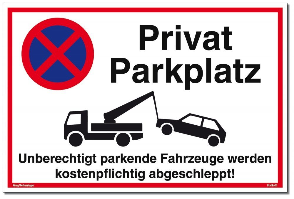 König Werbeanlagen Hinweisschild Großes Schild Privatparkplatz weiß, stabiles Alu-Schild mit UV-Schutz 42 x 30cm – Bild 2 von 3