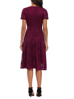 PYL Cocktailkleid Damen Elegant Cocktailkleid mit Spitze Kurzarm 38-44Größe